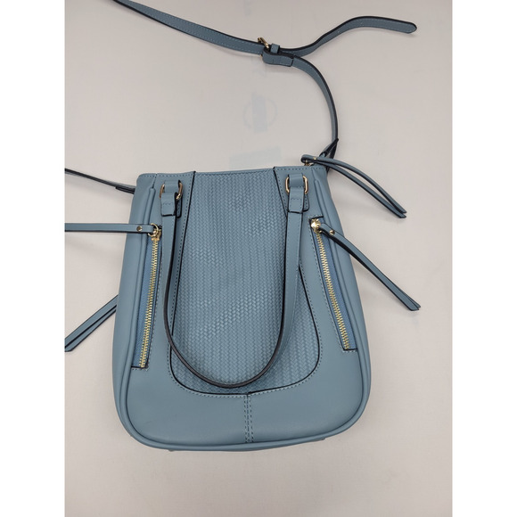 Simply Noelle Purse Handbag Crossbody Blue Woven Vegan Leather Zipper Adjustable - Picture 3 of 14